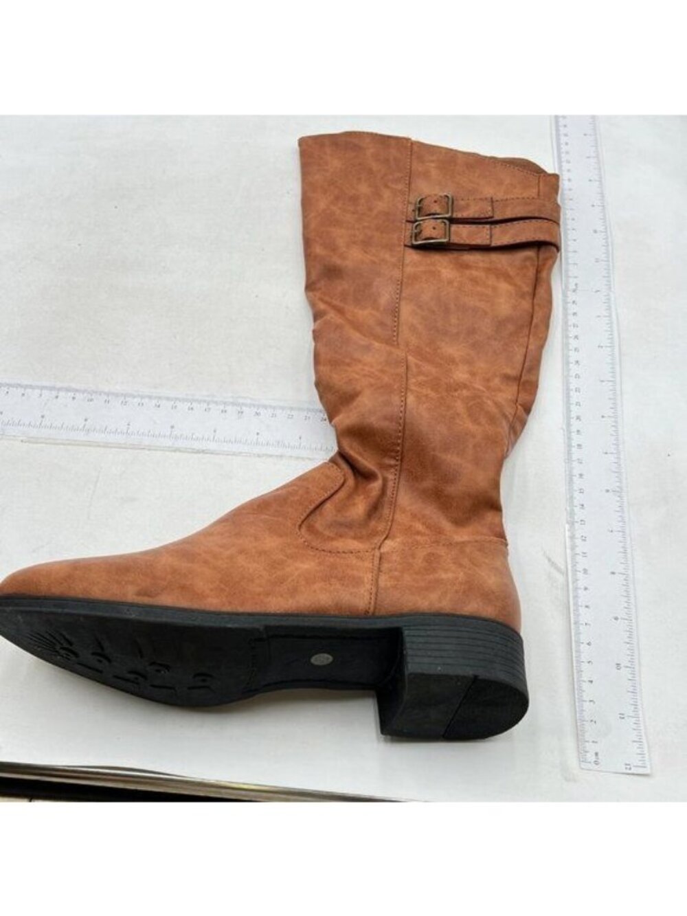 Women's Low Flat Heel Knee High Boot Fashion Round Toe Winter Boots Brown